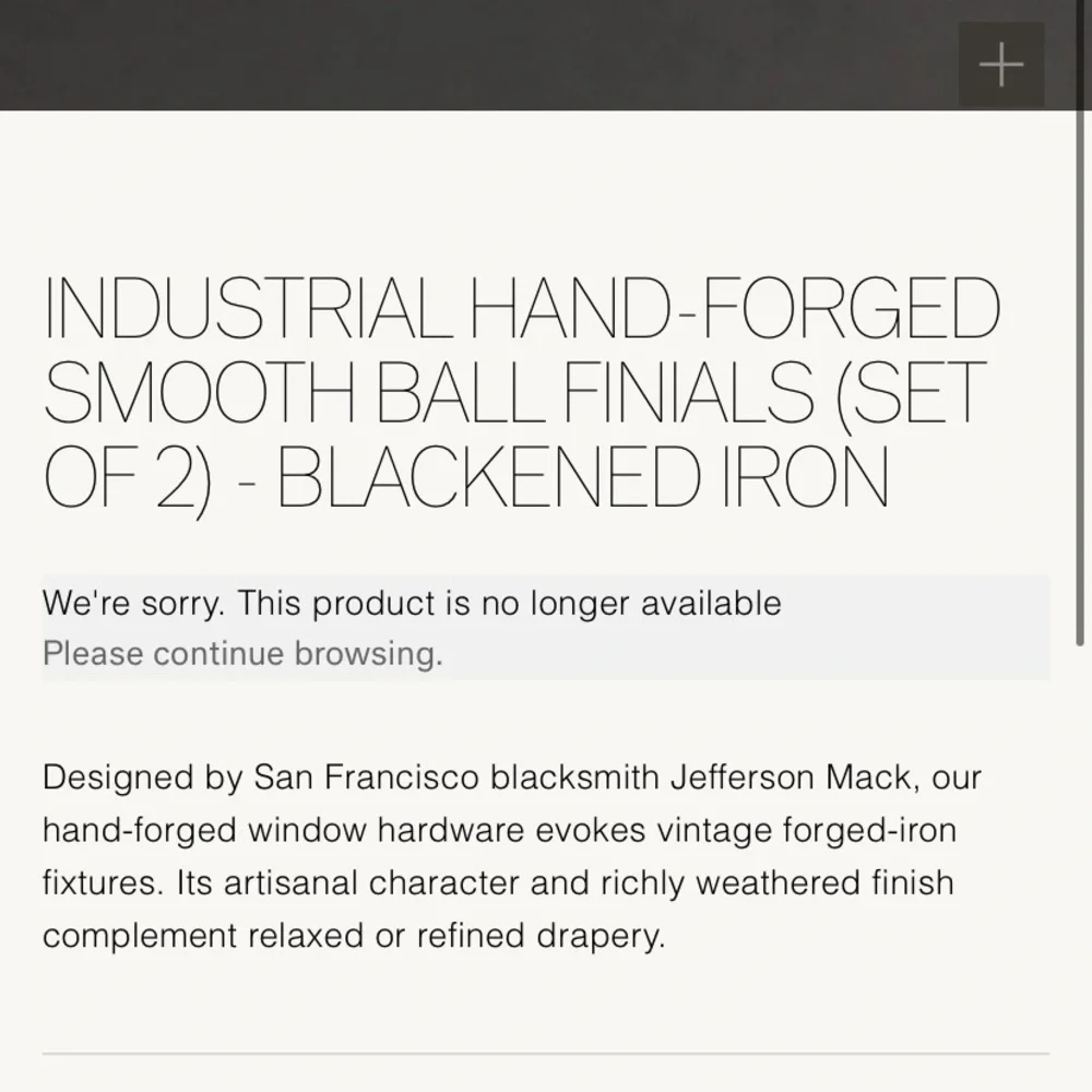 Restoration hardwares INDUSTRIAL HAND-FORGED BALL FINIALS SET 2 BLACKENED IRON